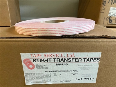 7/RL. CASE 196-RI-D, 3/4" LINER X 1/2" ADHESIVE X 3000'PERM TAPE 7/RL CASE